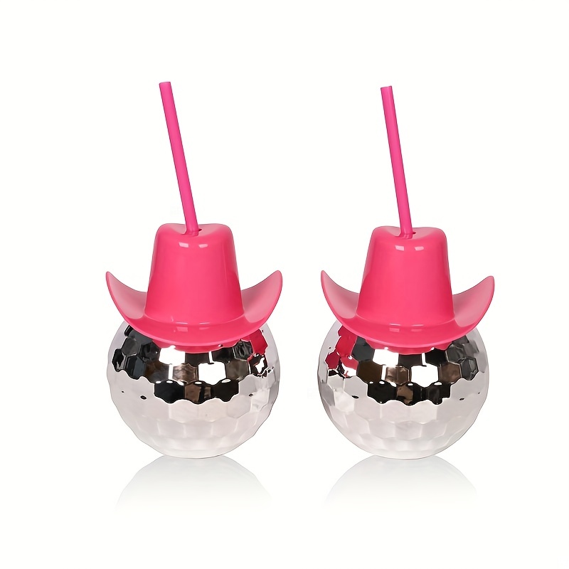 Cowboy Hat Straw - ディスコボールカウボーイハットタンブラー（ストロー付き）20オンス キラキラディスコカップ 再利用可能なプラスチック製パーティータンブラー 独身女性パーティー ロデオ 誕生日パーティー