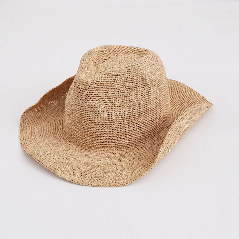Cowboy Hat Straw - 女性のためのナチュラルラフィアストローハット、Brim outing、ビーチサンシェード、パamaバケット、カウボーイアイデリアハット、ラグジュアリーサンハット、夏