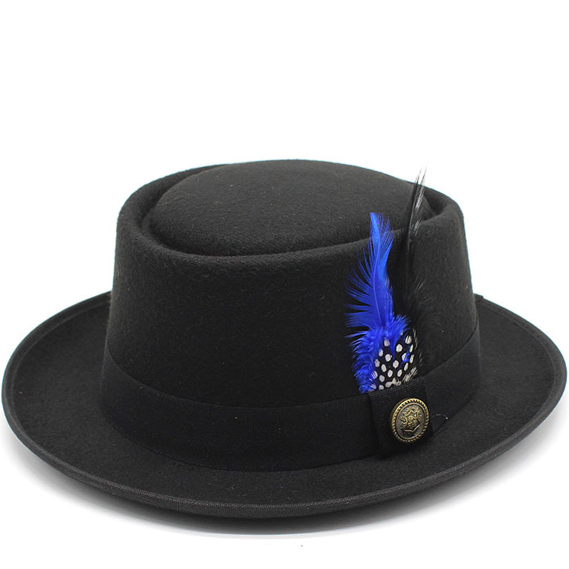 Fedora Hat Wool - 男性用の幅の広いウールとフェルトのフェドーラ,ヴィンテージスポークの帽子,教会のリボンジャズ,パネルガラスペンダータンブラスター,黒