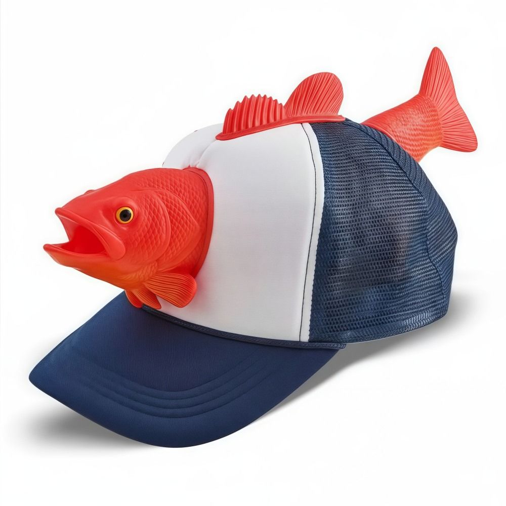 Trucker Cap Mesh - 面白い 3D 魚動物トラック運転手帽子調節可能なフィットメッシュノベルティ釣り帽子フリーサイズ通気性野球帽男性女性用