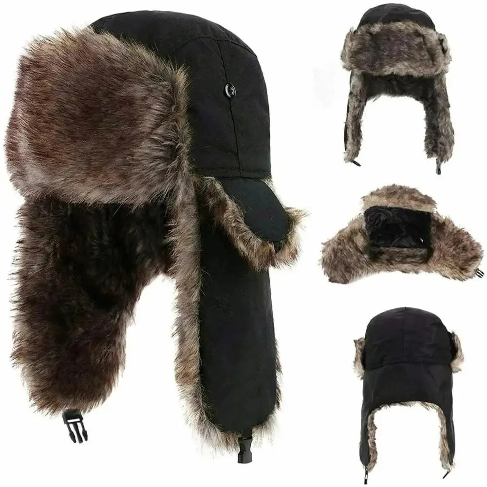 Trapper Hat Ear Flap - メンズウィンタートラッパーアビエイタートルーパーイヤーフラップ付き暖かいロシア風防水スキーハットバンパーキャップロシア風暖かい耳当て付き帽子