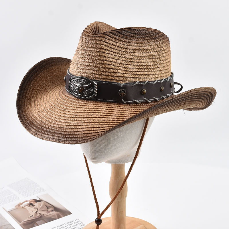 Cowboy Hat Straw - 夏用ウェスタンカウボーイ麦わら帽子 男女兼用 アウトドア 広いつばのサンハット ホリデービーチ 通気性のあるジャズキャップ