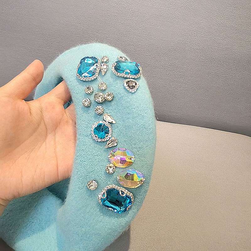 Beret French Wool - 女性用の見事なラインストーンウールベレー帽 - ブリンブリンのフレンチスタイル冬用サーマルアーティストハット