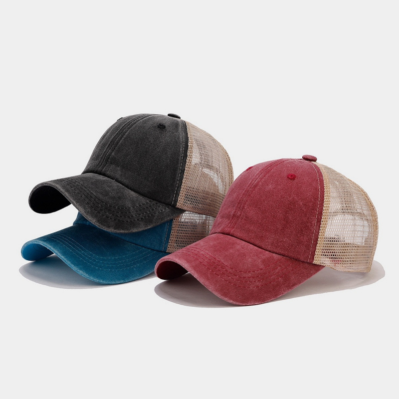 Trucker Cap Mesh - ヴィンテージウォッシュドデニムメッシュバックトラッカーハットユニセックス調節可能なスナップバックキャップ男性女性用カジュアルストリートウェア
