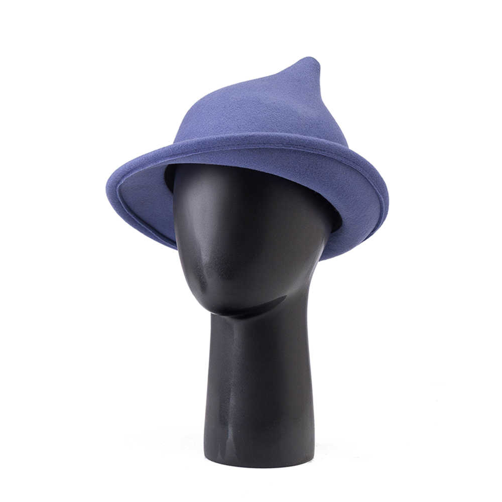 Fedora Hat Wool - ファッショナブルな魔女 100% ウール尖った魔女帽子ロールつばハロウィンコスプレステージパーティーゴシックヴィンテージコスチューム帽子アクセサリー