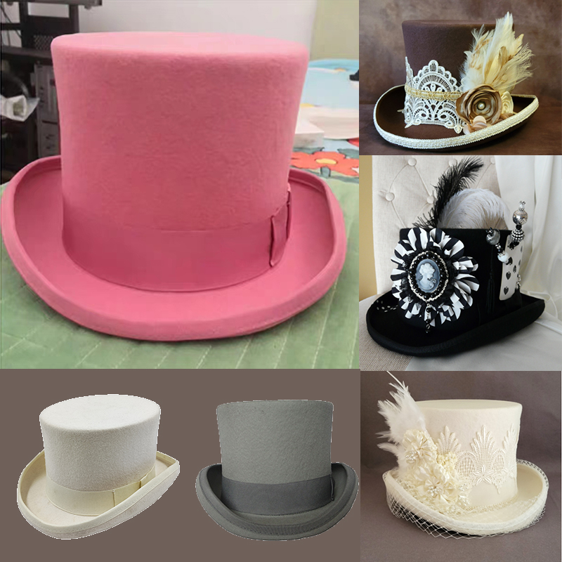 Fedora Hat Wool - 新しい男性帽子 100% ウールフェドーラ帽子ユニセックストップショー紳士山高帽黒赤魔法の帽子大統領帽子フェザーアクセサリー