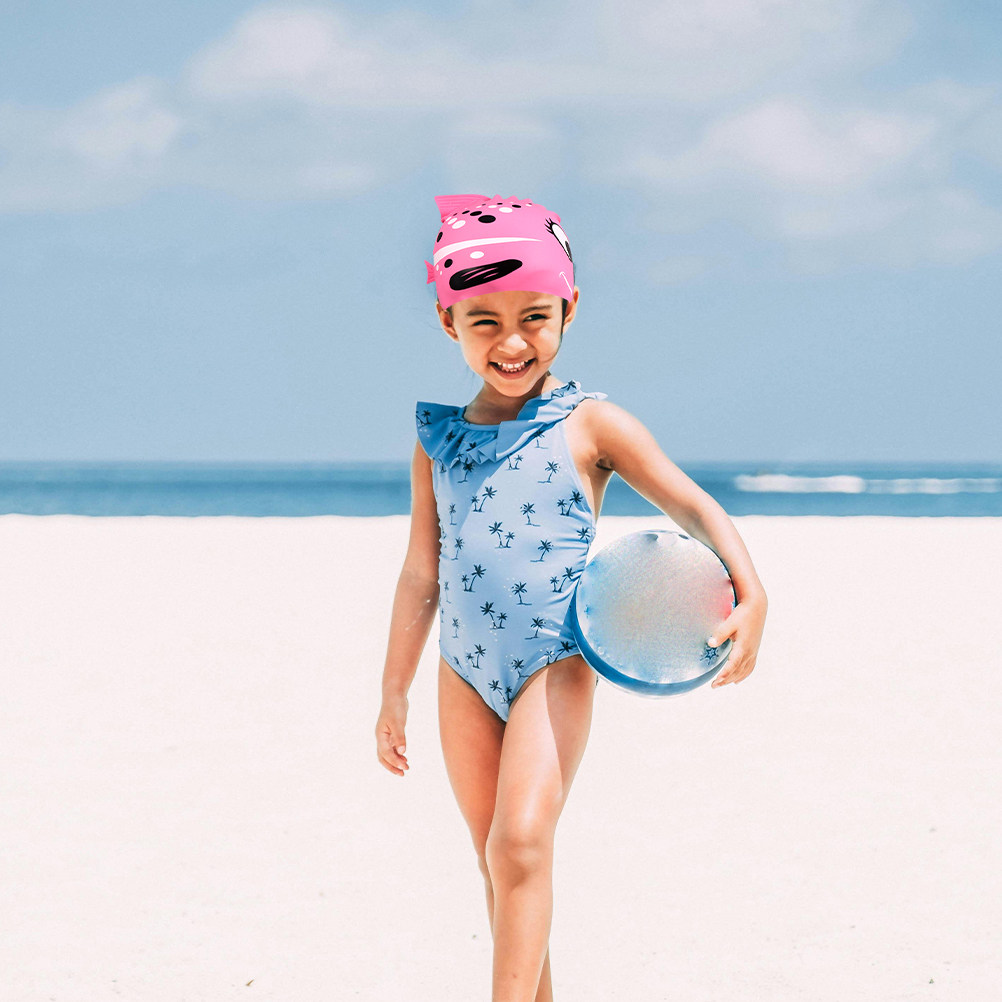 Swim Hat Silicone - 2 個子供用漫画魚シリコン水泳キャップ防水快適な軽量水泳帽子プールビーチ水泳キャップ子供男の子用