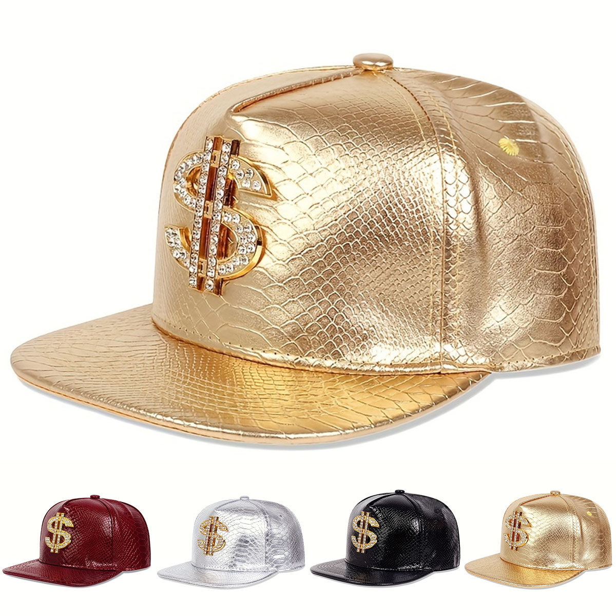 Baseball Cap Structured - レザーメタリックドルサイン野球帽男性女性調節可能なスナップバックヒップホップストリートウェア UV 保護屋外パーティー面白い帽子