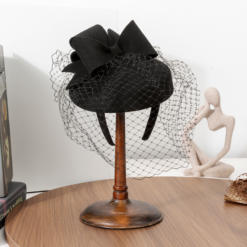 Beret French Wool - フランスの黒いベレー帽ファシネーター冬エレガントなシルクハット女性のためのボウノウウールフェルトレディ教会ティーパーティー帽子