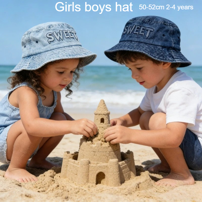 Bucket Hat Cotton - 日本のレトロキッズバケットハット 50-52cm 2-4歳向け レタード加工 カジュアルファッション 多用途
