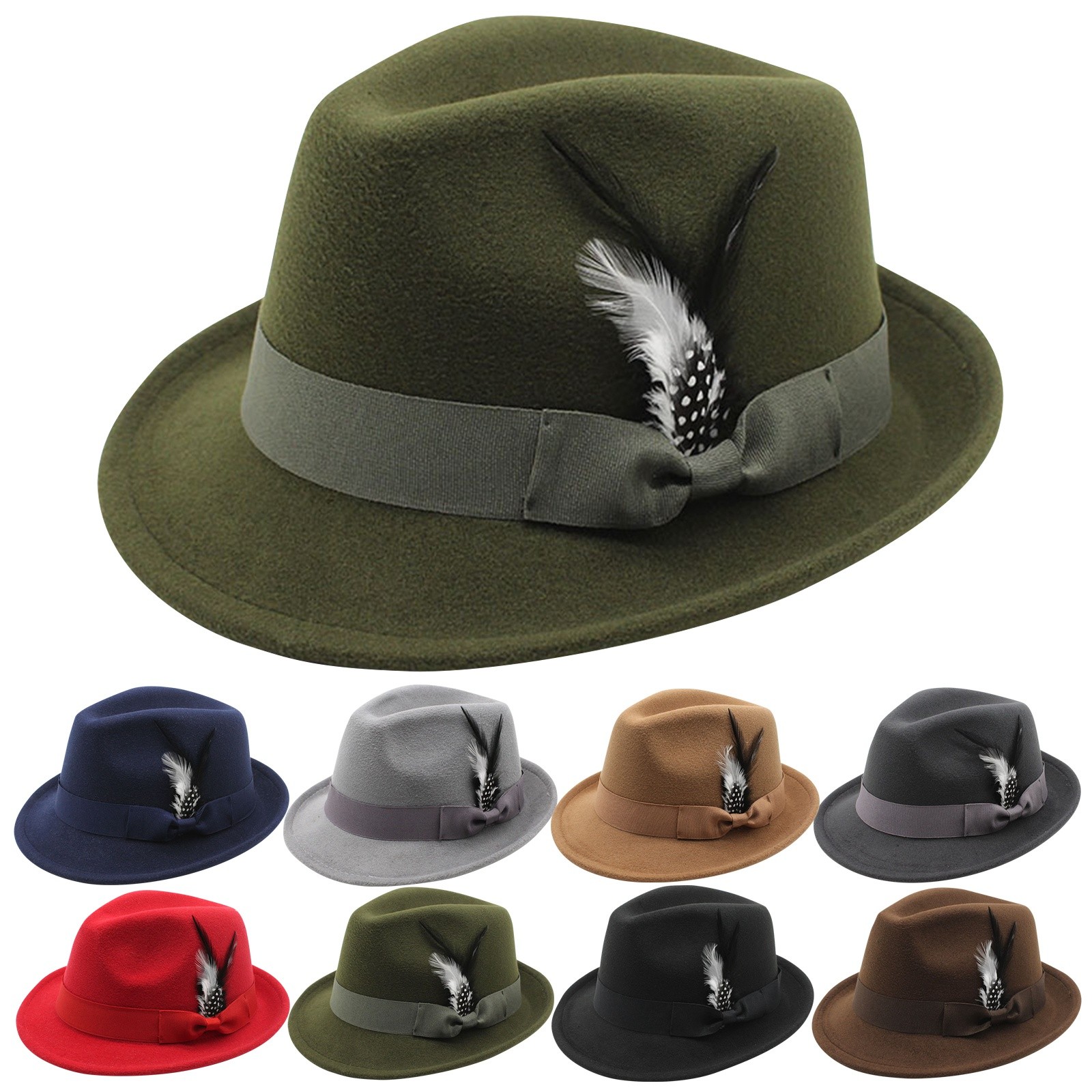 Fedora Hat Wool - ヴィンテージフェドーラハット女性男性シルクハット、フェザーフェルトハット、メンズジャズハットヨーロッパとアメリカの紳士ソフトウールハット