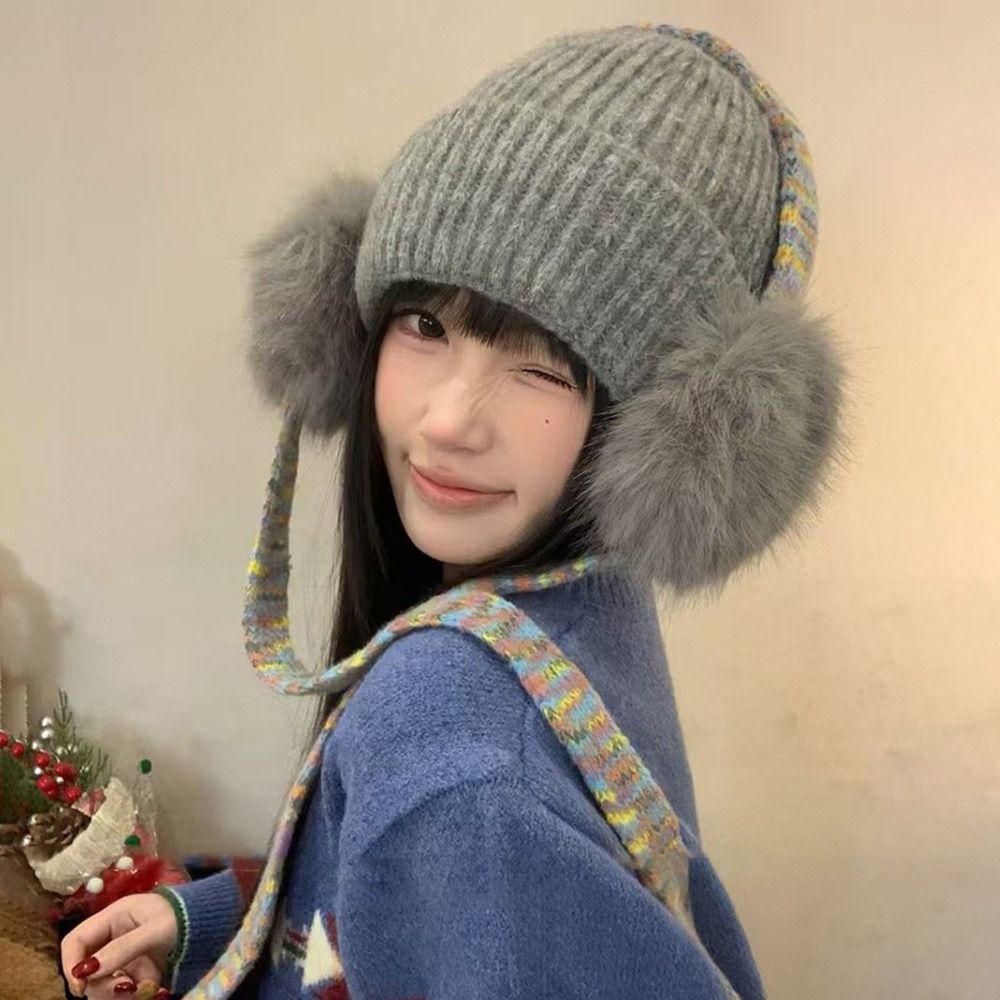 Beanie Cuffed Knit - レトロニット耳当て付きビーニー、カフ付き暖かい冬用帽子、心地良いフリース裏地付きイヤーマフビーニー（女性用）