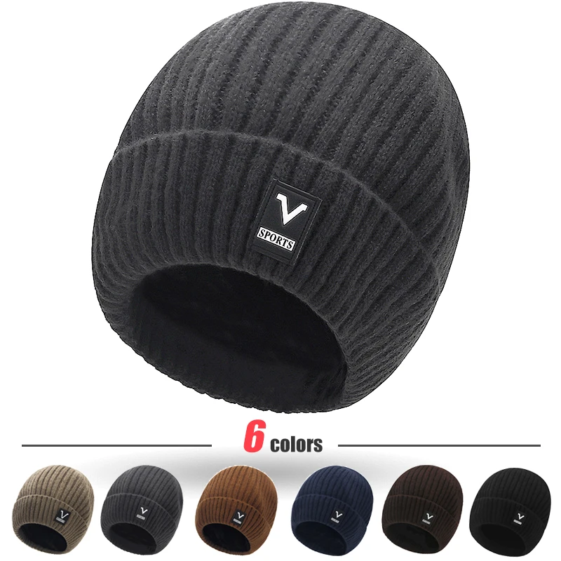 Beanie Cuffed Knit - ビーニー男性だらしないニットスカルキャップ暖かいストッキング帽子男性女性ストライプ冬のビーニー帽子袖口無地帽子