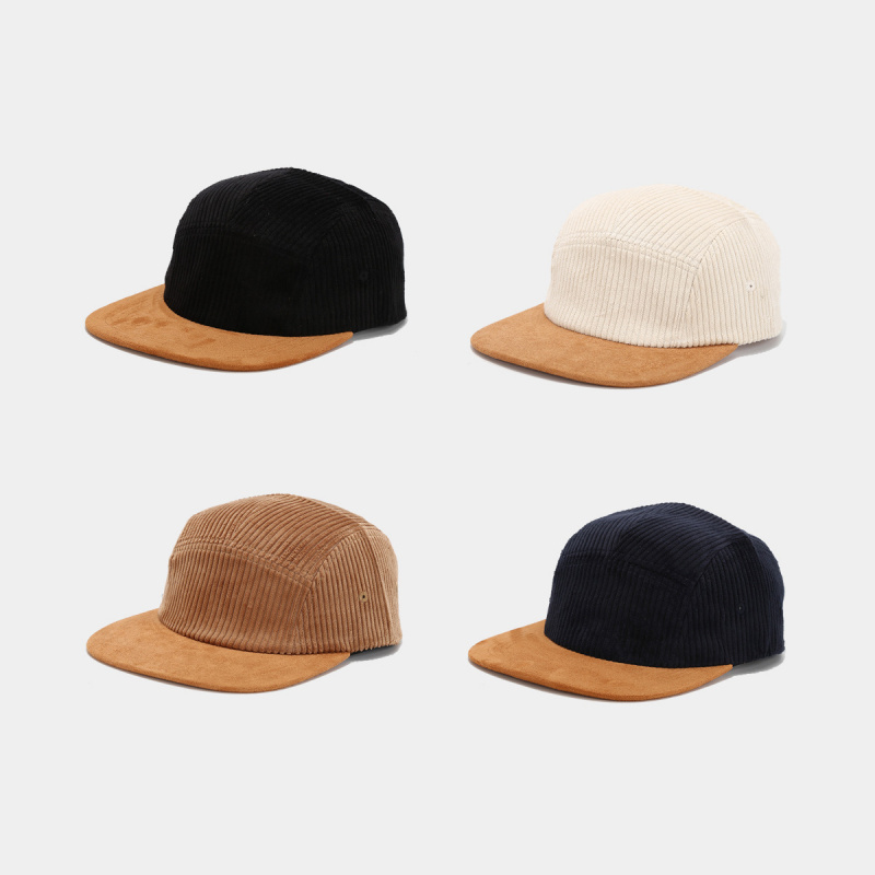 Corduroy Cap 5 Panel - レトロコーデュロイ5パネルキャップ、スエードブリム付き、調節可能、ユニセックス、スケートボードハット、カジュアルストリートウェア
