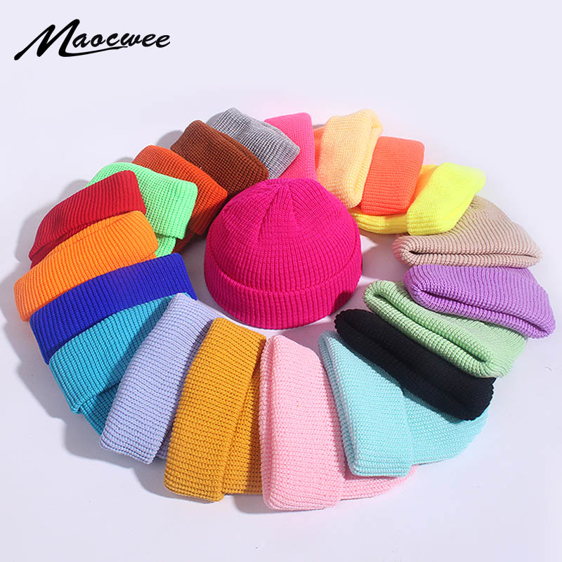 Beanie Cuffed Knit - ユニセックスウィンターチャイルドリブニットカフショートメロンキャップ無地スカルキャップバギーレトロスキーフィッシャーマンドッカービーニーハット