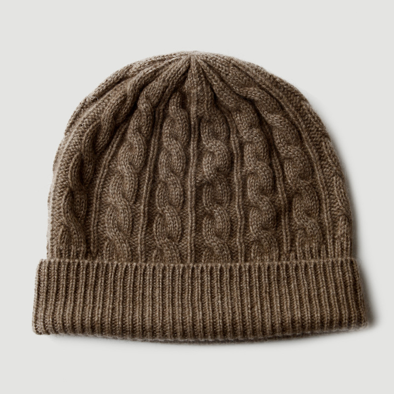 100%ピュアカシミヤニットビーニーハット、ケーブルツイスト - Beanie Cuffed Knit のレビューと価格