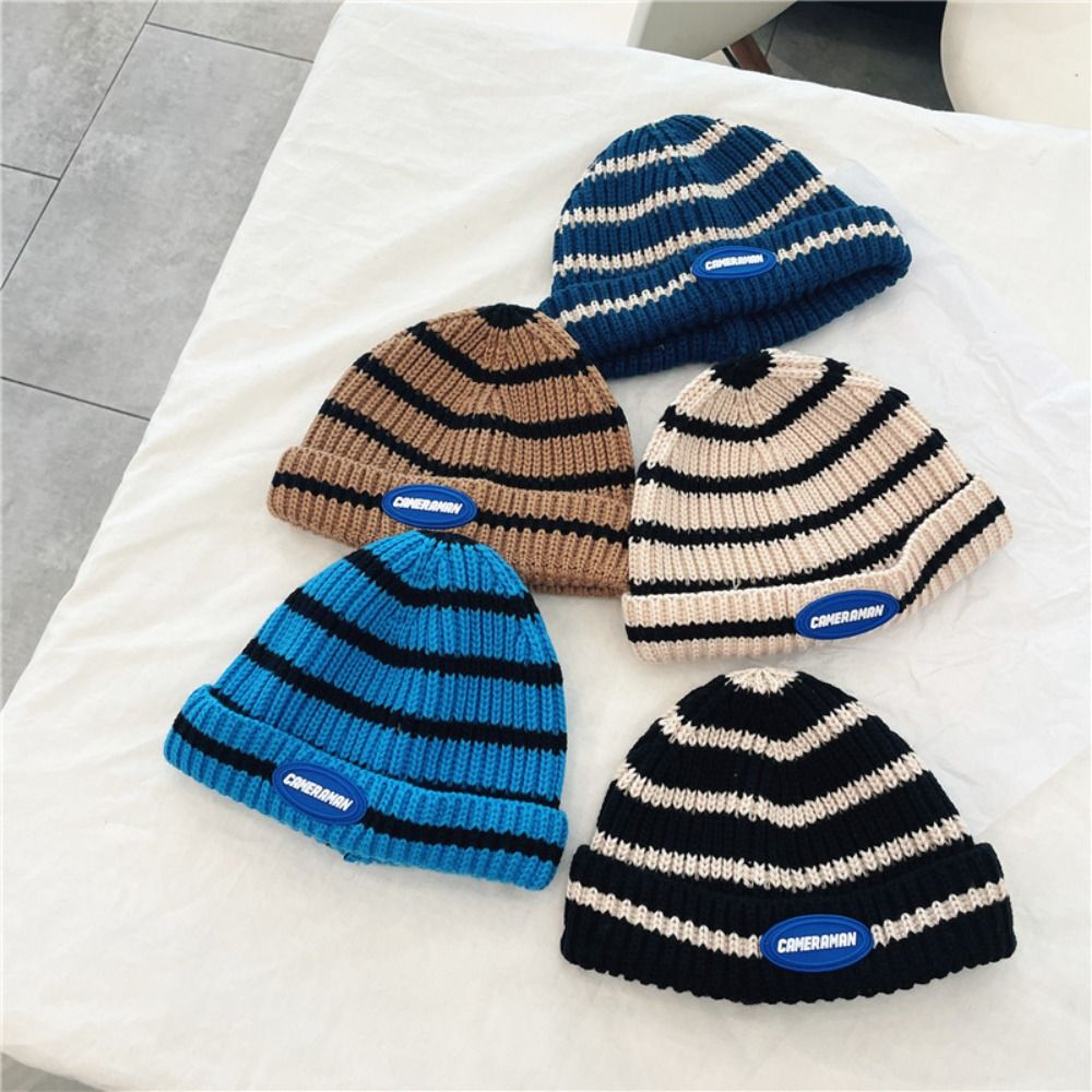 ファッション暖かい子供用帽子通気性のある快適なストライプニッ - Beanie Cuffed Knit のレビューと価格