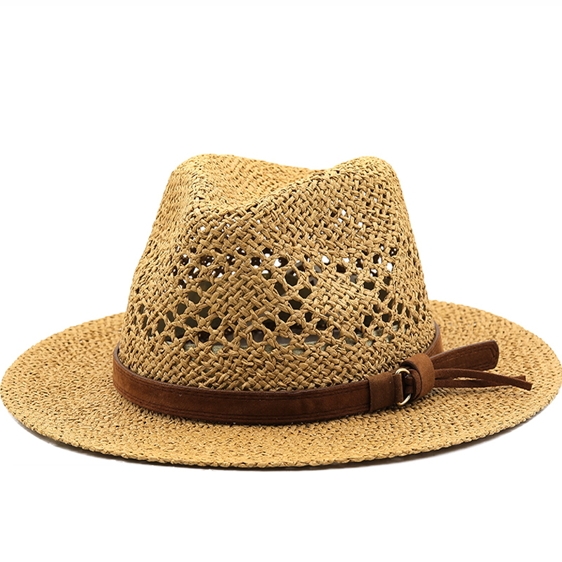 男性と女性のための透かし彫りの麦わら帽子,革の帽子,麦わら帽 - Cowboy Hat Straw のレビューと価格