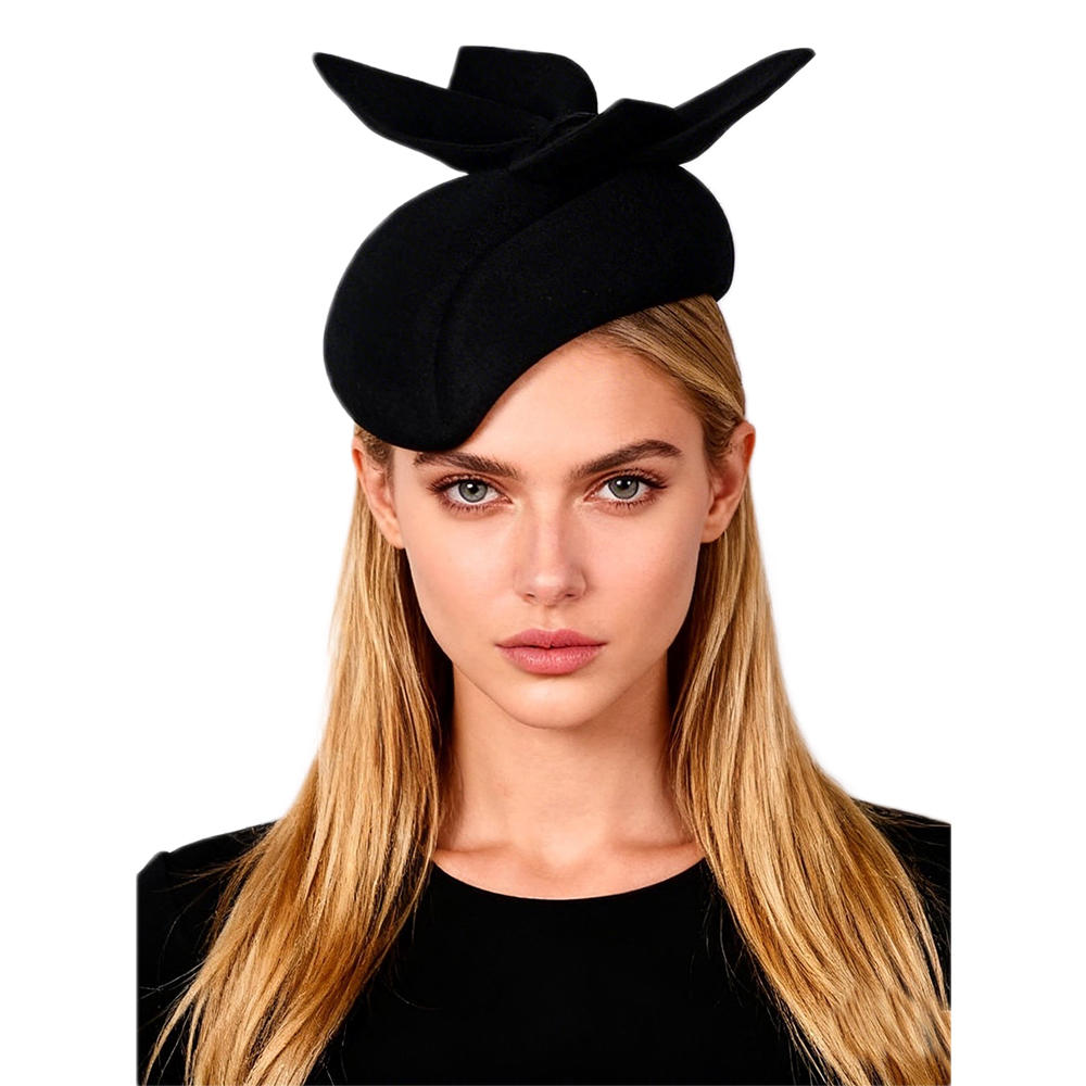 FS ブラックホワイトウールフレンチベレー帽 リボン付き教会 - Beret French Wool のレビューと価格