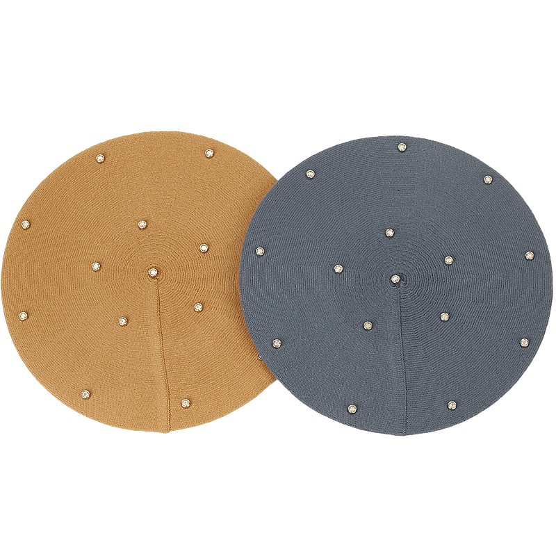 女性のカラーラインストーンベレー帽ファッション秋冬新ウールニ - Beret French Wool のレビューと価格