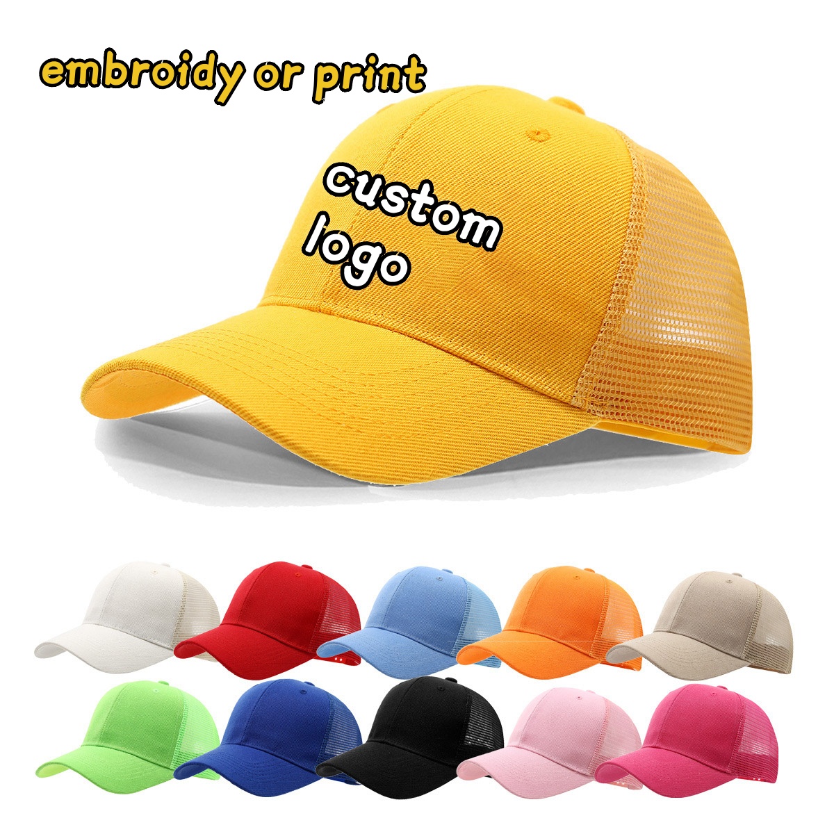 カスタムロゴ刺繍プリント無地サマーメッシュハット メンズ＆レ - Trucker Cap Mesh のレビューと価格