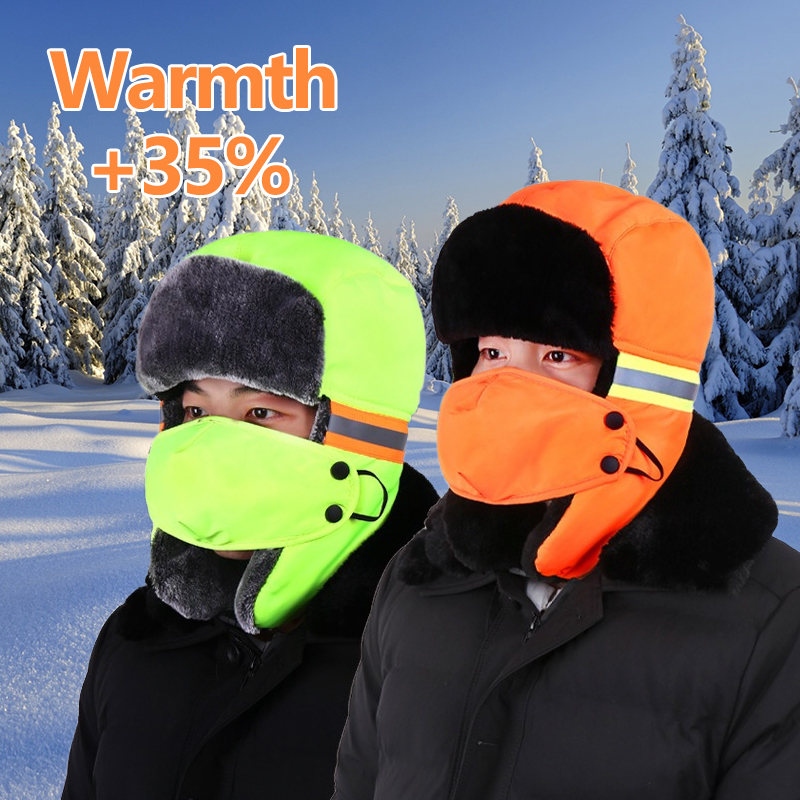冬用トラッパーハット 耳当て付き オレンジ＆蛍光グリーン 反 - Trapper Hat Ear Flap のレビューと価格