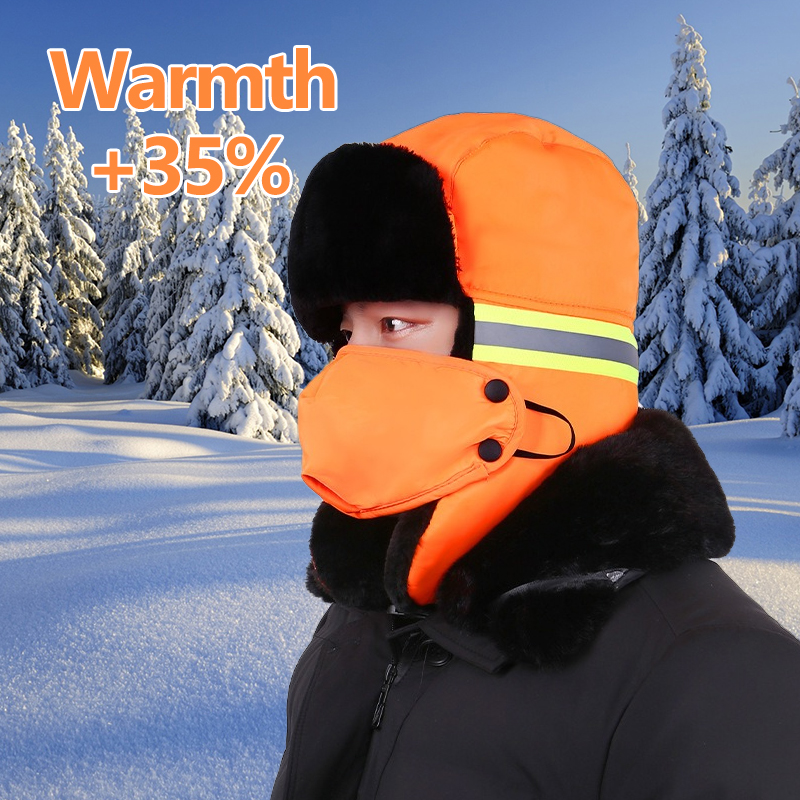 冬用トラッパーハット 耳当て付き オレンジ＆蛍光グリーン 反 - Trapper Hat Ear Flap のレビューと価格