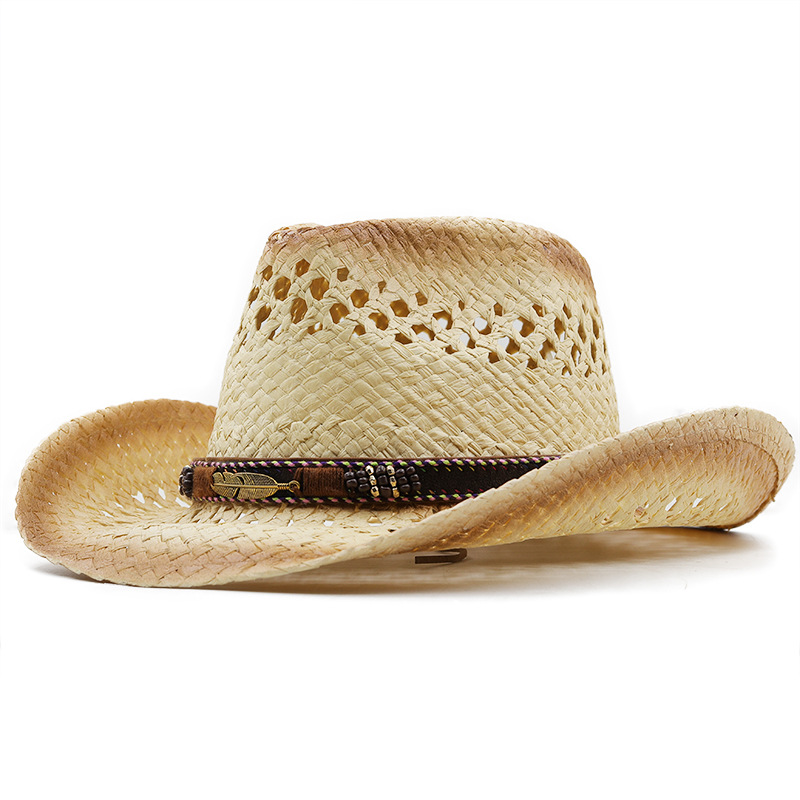 パナマソフト手作りカウボーイ麦わら帽子夏男性女性中空ビーチ帽 - Cowboy Hat Straw のレビューと価格