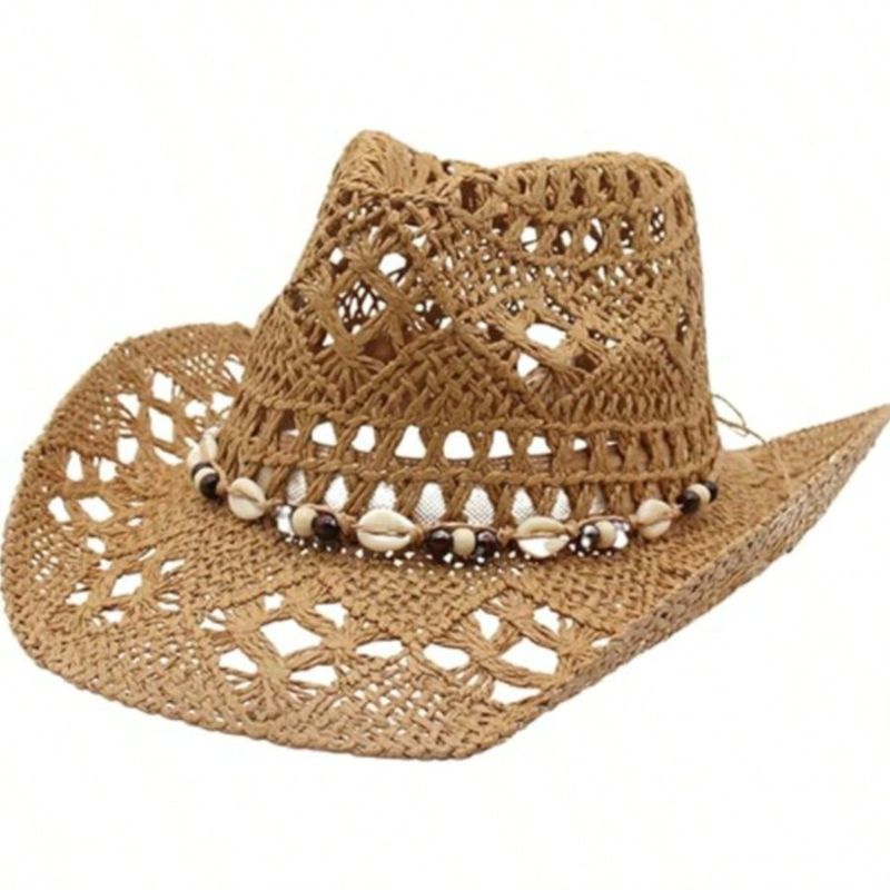 1個入りボヘミアンシェル中空ストローサンハット、ウエスタンカ - Cowboy Hat Straw のレビューと価格