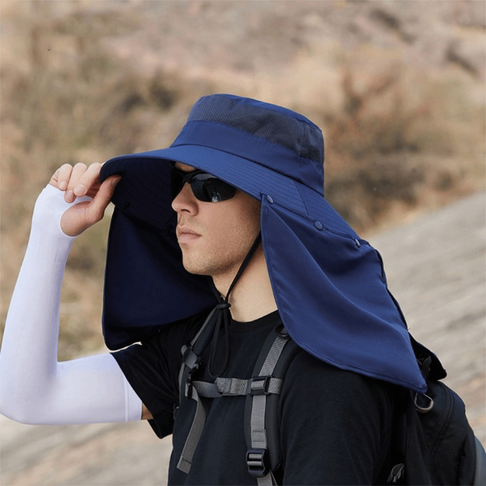 シンプルな布製男性用サンハット、ネックプロテクション付き、取 - Bucket Hat Cotton のレビューと価格