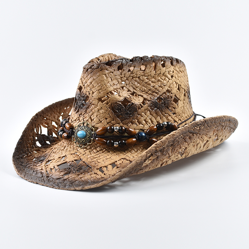 パナマソフト手作りカウボーイ麦わら帽子夏男性女性中空ビーチ帽 - Cowboy Hat Straw のレビューと価格