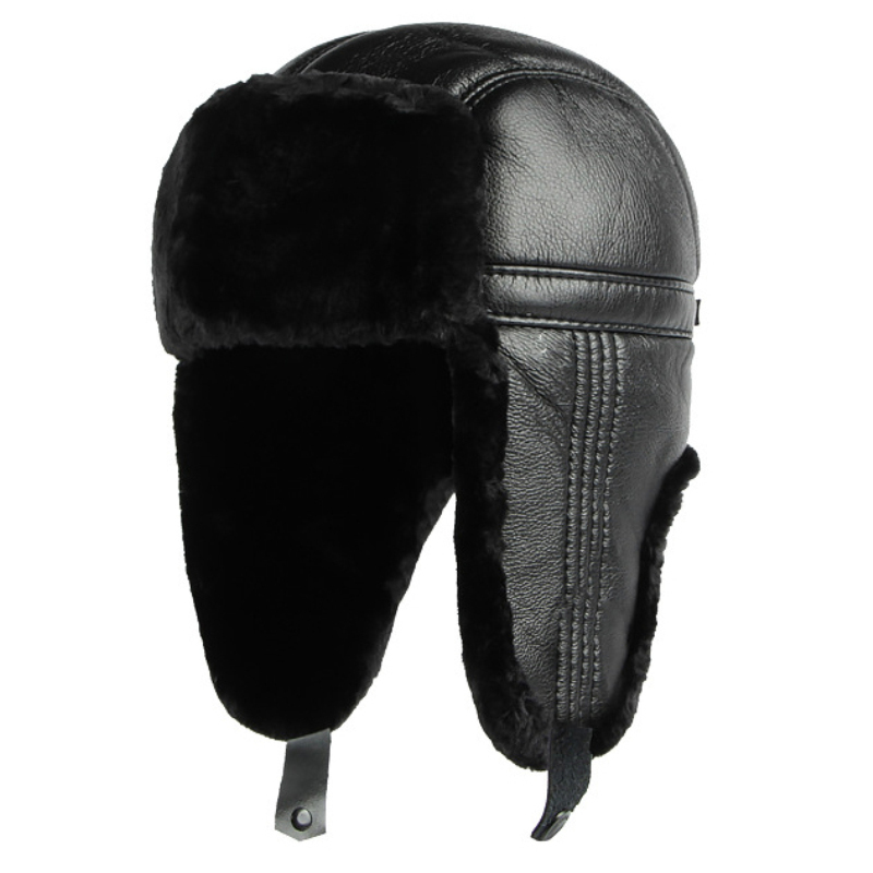 Ht4002-ロシアの革の帽子,厚くて暖かい,防風,男性用, - Trapper Hat Ear Flap のレビューと価格