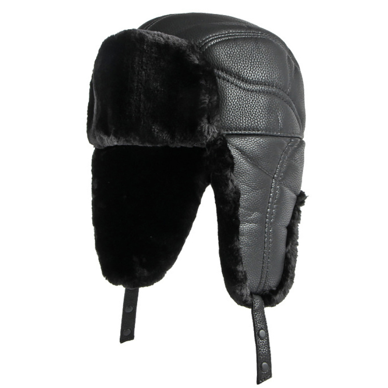 Ht4002-ロシアの革の帽子,厚くて暖かい,防風,男性用, - Trapper Hat Ear Flap のレビューと価格