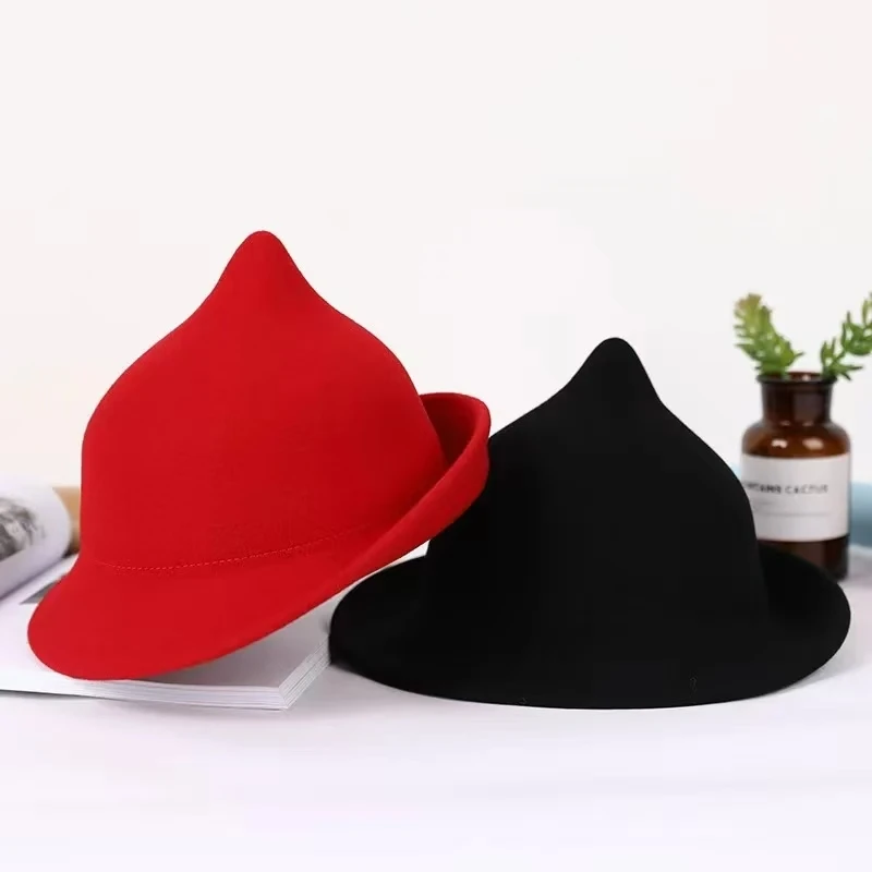100% ウール現代魔女帽子ハロウィン冬厚く暖かいエレガント - Fedora Hat Wool のレビューと価格