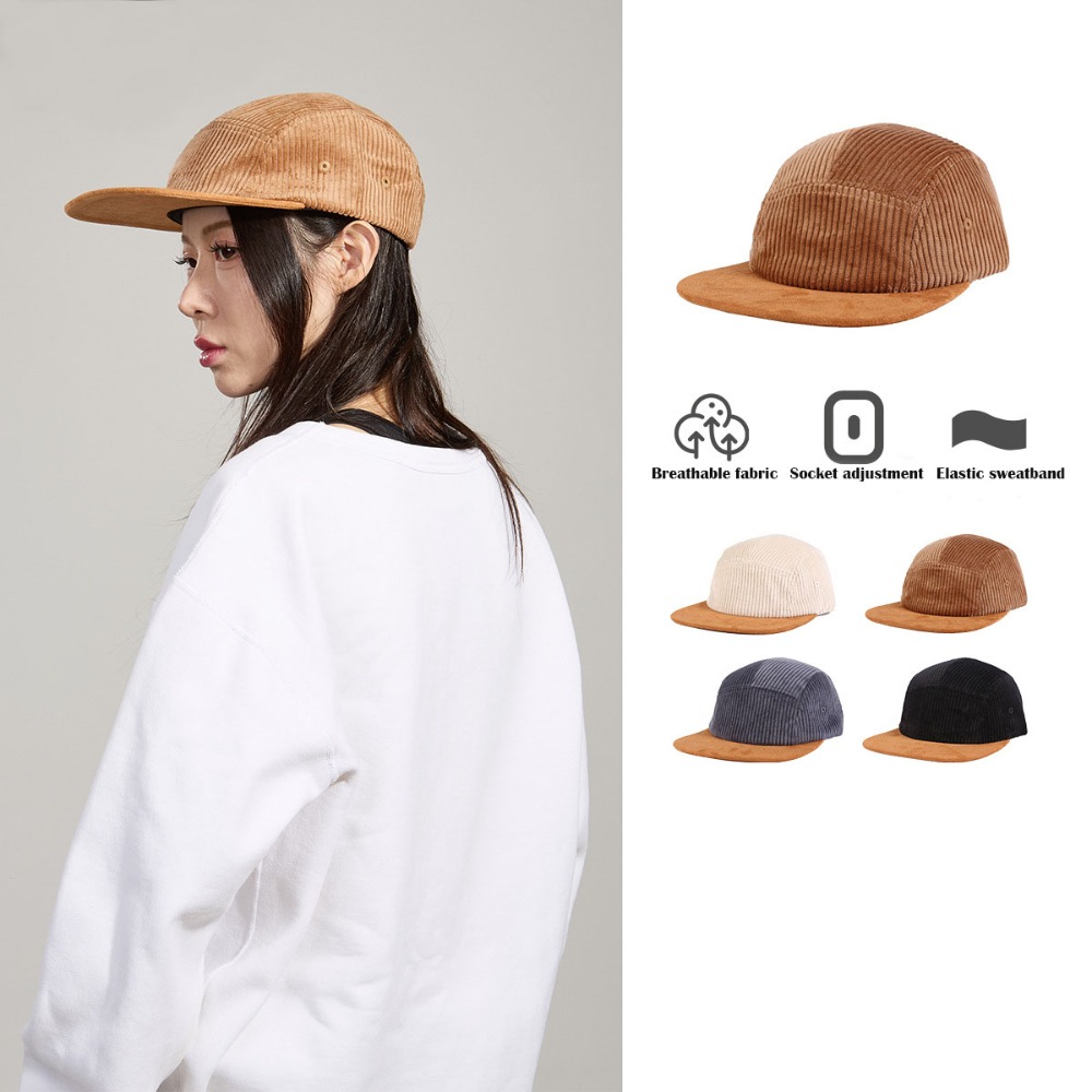 多用途レトロフラットブリム野球帽5パネル調整可能ヒップホップ - Corduroy Cap 5 Panel のレビューと価格