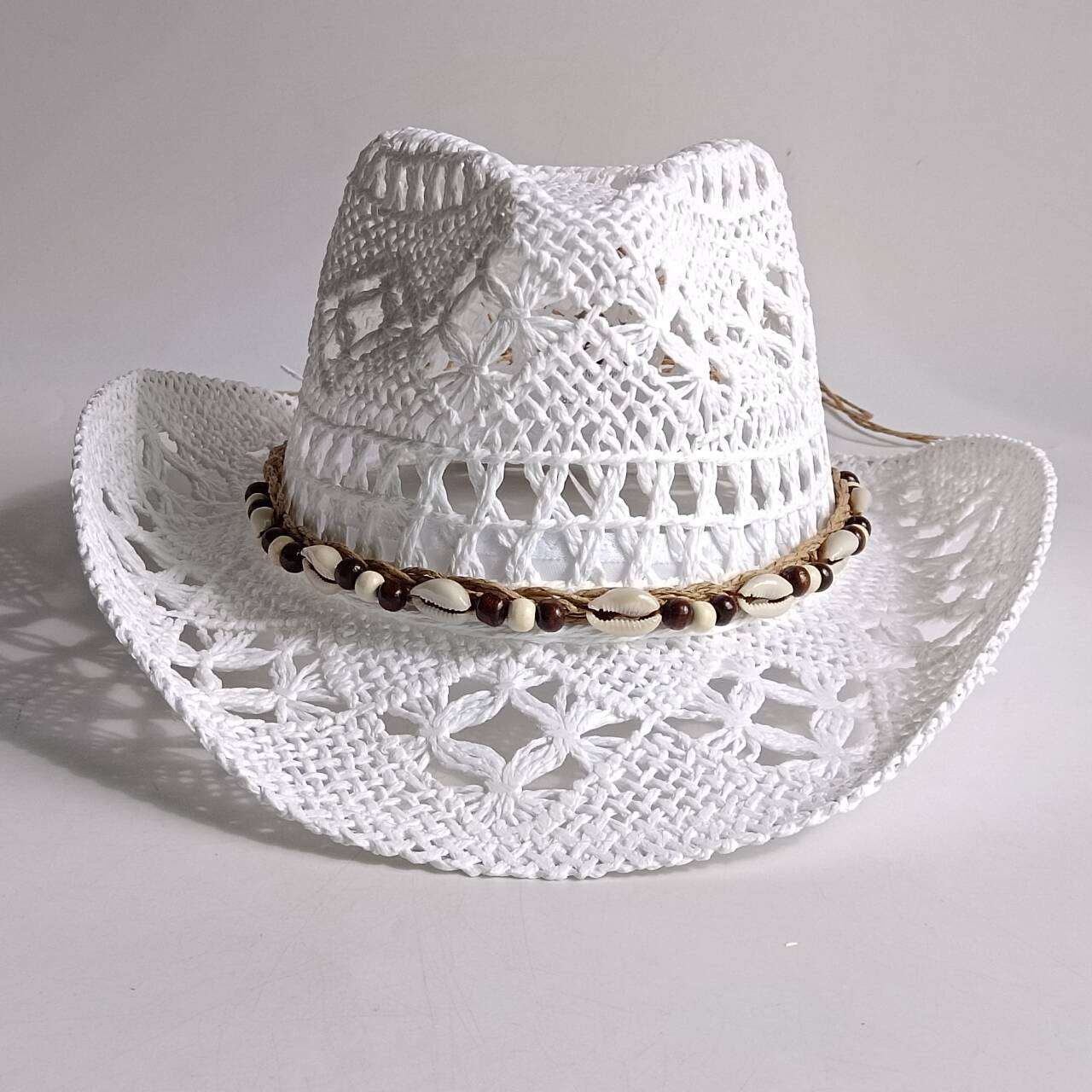夏麦わら帽子ビーチ女性男性カウボーイハット木製ビーズ中空アウ - Cowboy Hat Straw のレビューと価格