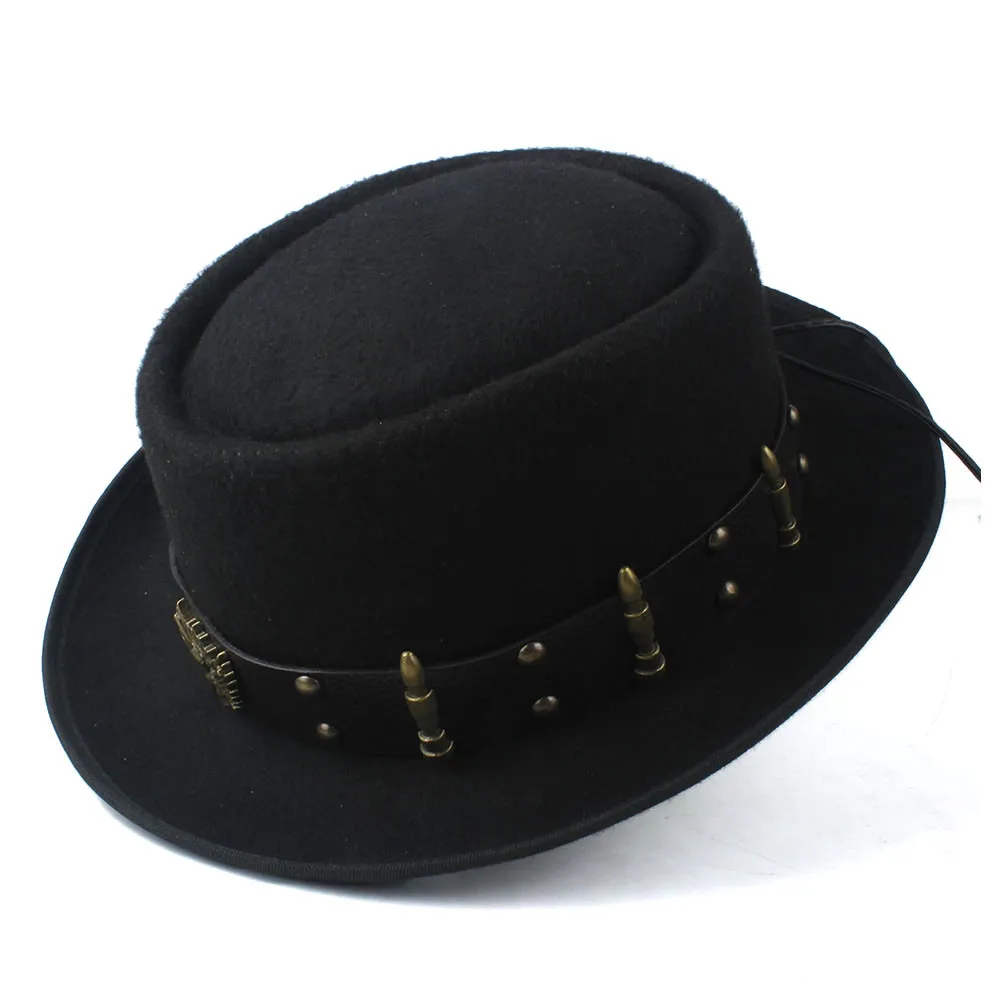 ポークパイハット男性用女性用パンクベルト付きファッションウー - Fedora Hat Wool のレビューと価格