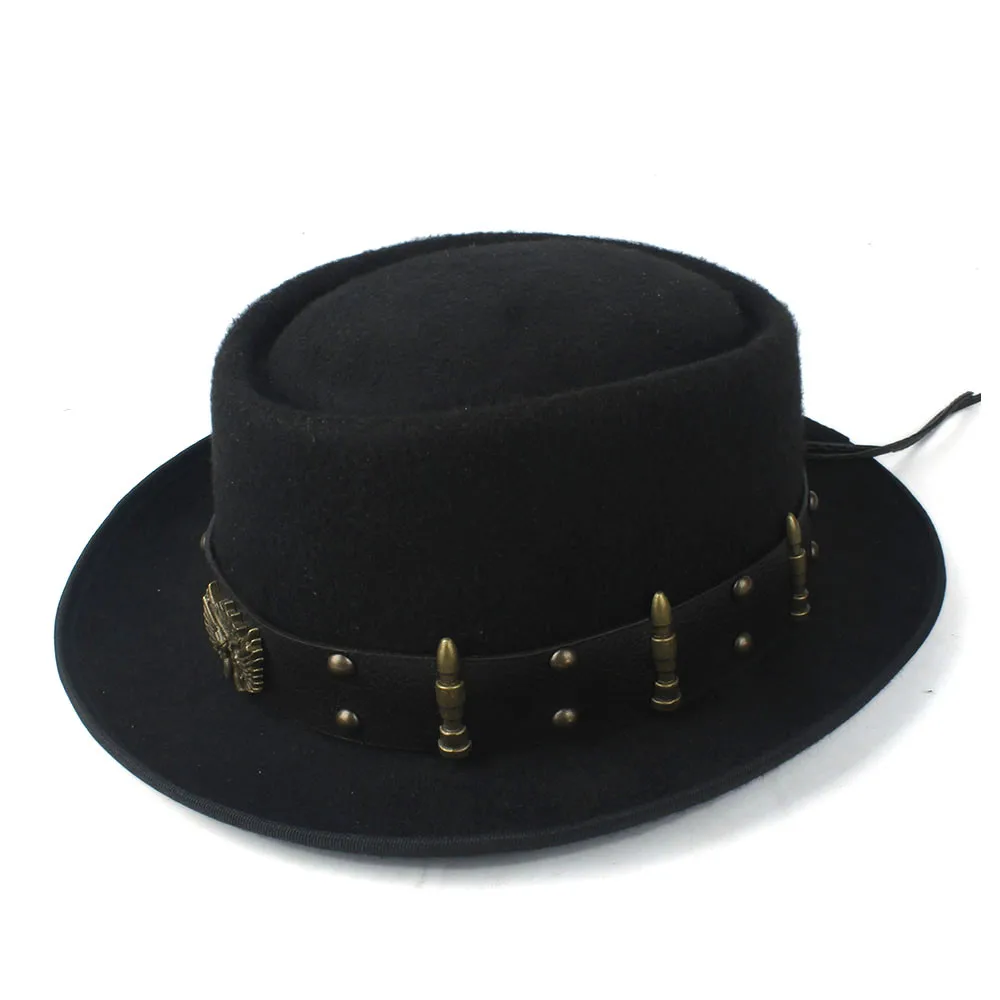 ポークパイハット男性用女性用パンクベルト付きファッションウー - Fedora Hat Wool のレビューと価格