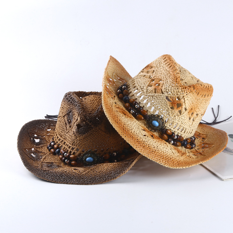 スペインのレトロなカウボーイ麦わら帽子春夏ユニセックス旅行ビ - Cowboy Hat Straw のレビューと価格