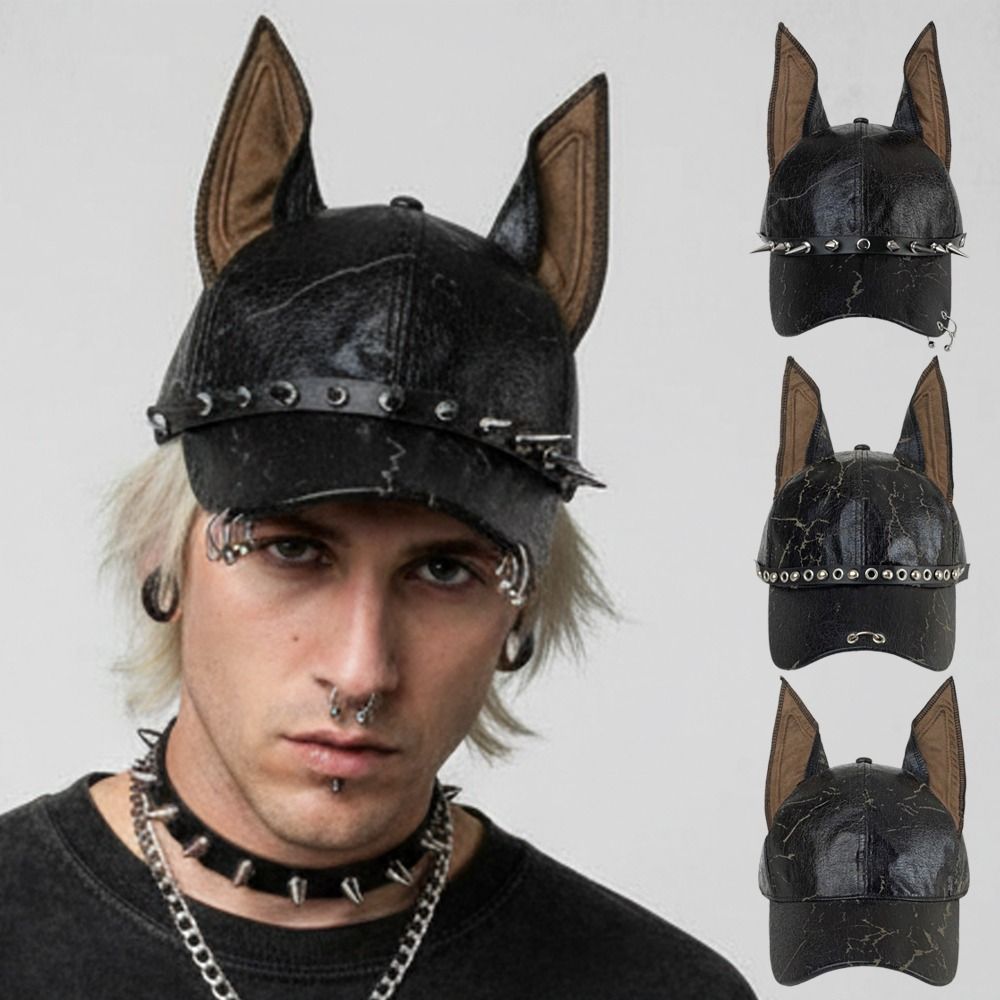 ファッションパンクドーベルマン犬耳野球帽調整可能PUサンシェ - Baseball Cap Structured のレビューと価格