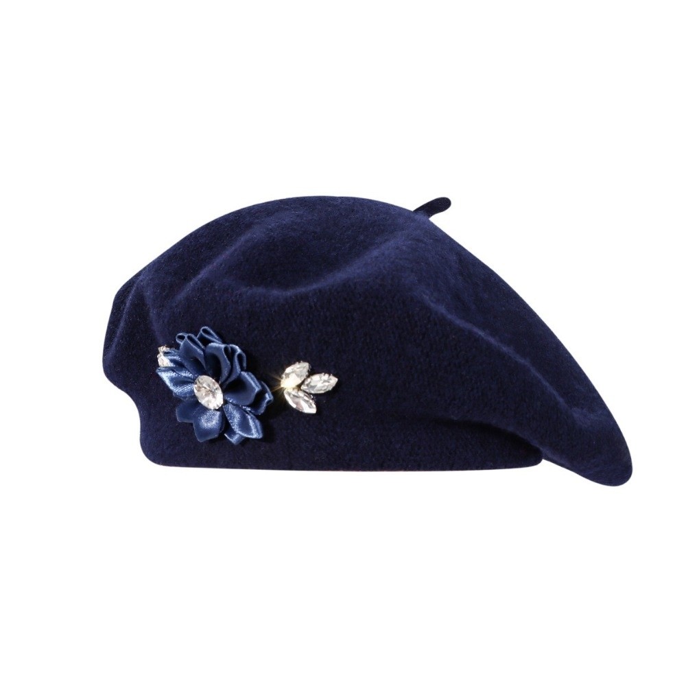 ヴィンテージ無地ウールベレー帽クリスタル装飾ソフトフレンチス - Beret French Wool のレビューと価格