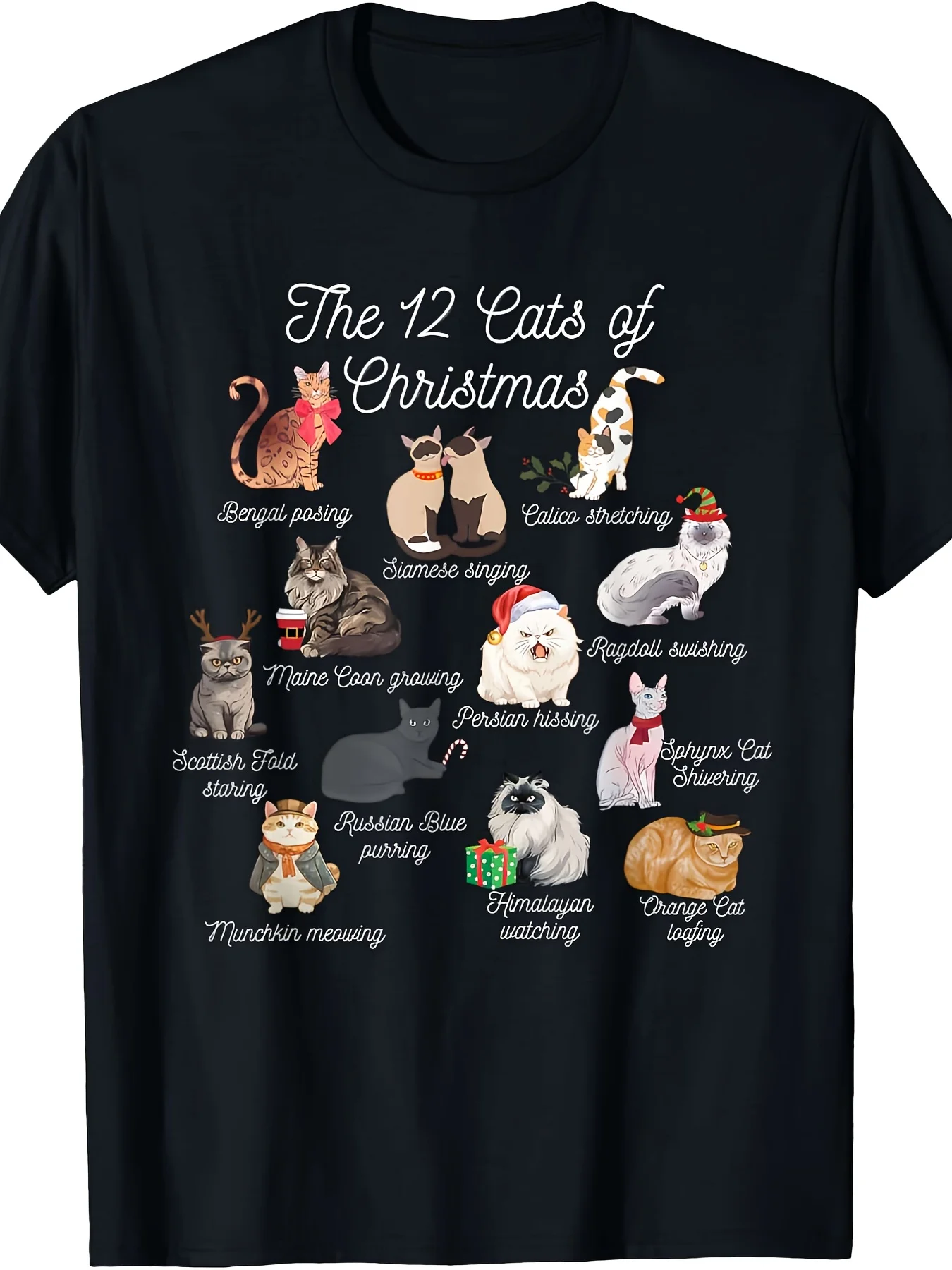 クリスマスの12匹の猫Tシャツ - 面白い猫好きのためのグラ - Dad Hat Cotton のレビューと価格