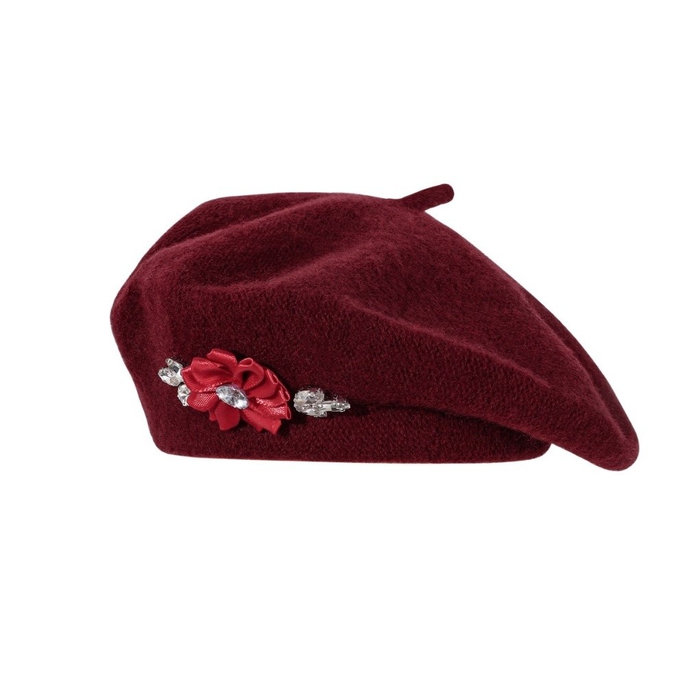 甘い単色ウールベレー帽クリスタル装飾ソフトフレンチスタイルペ - Beret French Wool のレビューと価格