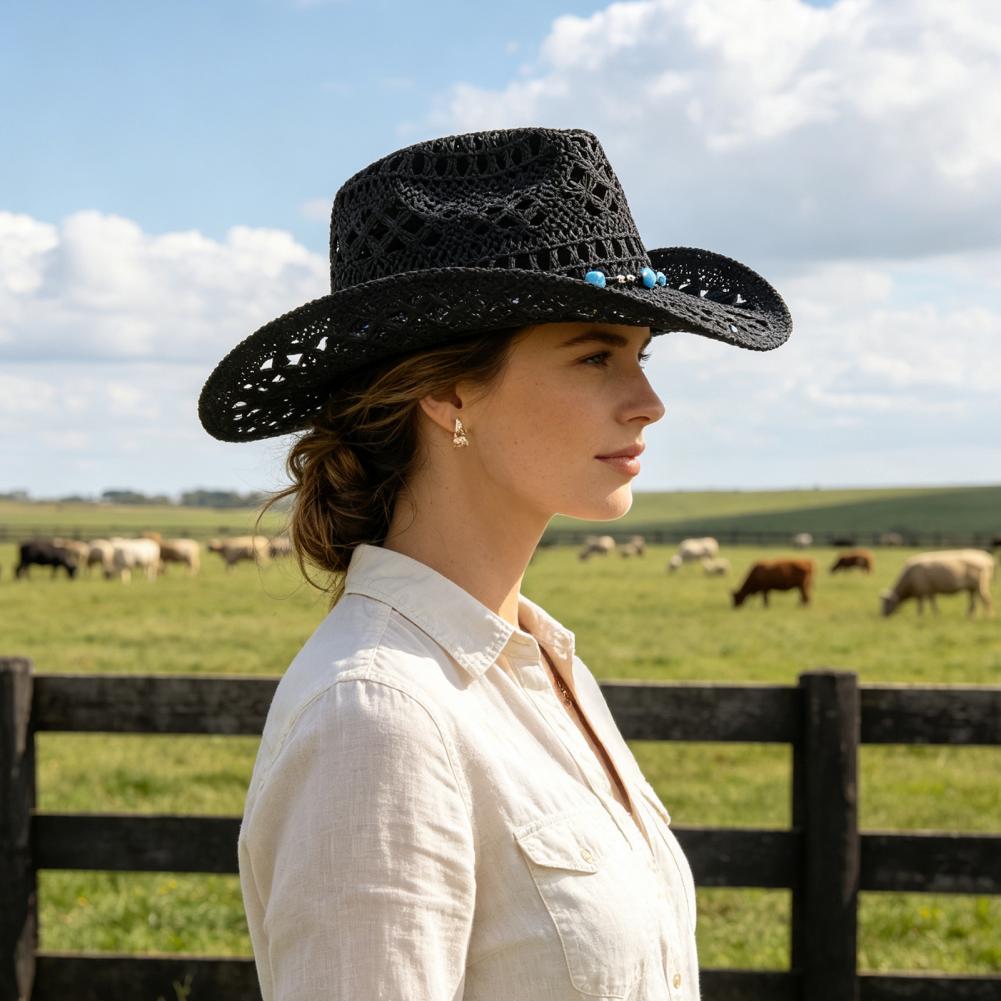 つば広カウボーイハット 快適なガーデニングハット 女性用カウ - Cowboy Hat Straw のレビューと価格