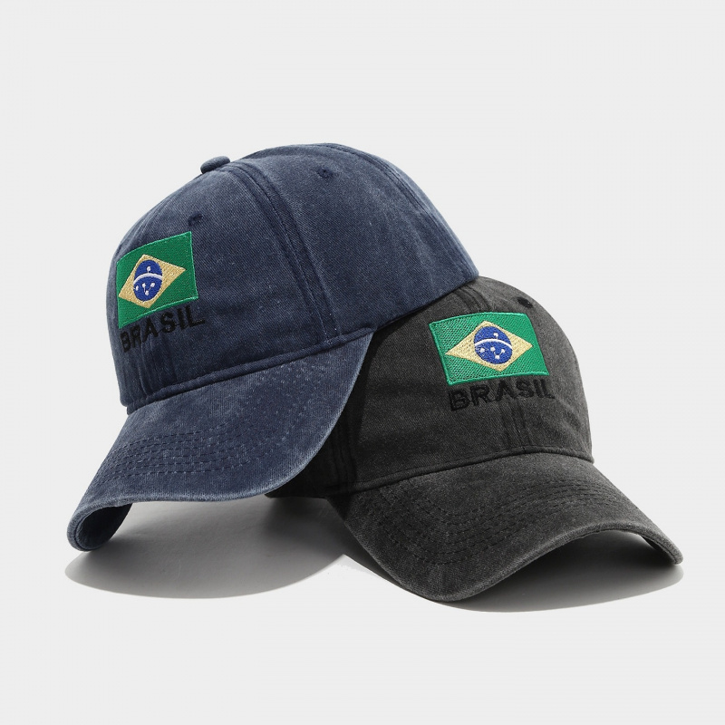 ヴィンテージブラジル国旗ブラジル文字刺繍ウォッシュドコットン - Dad Hat Cotton のレビューと価格